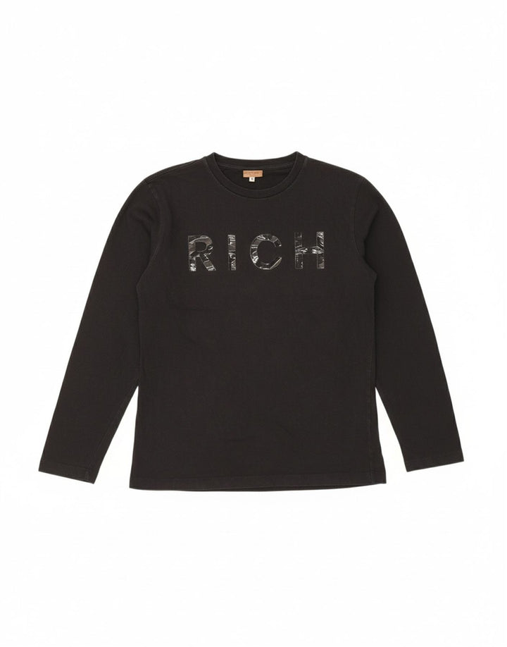 RICHMOND Mens Graphic Top Long Sleeve Medium Black Cotton