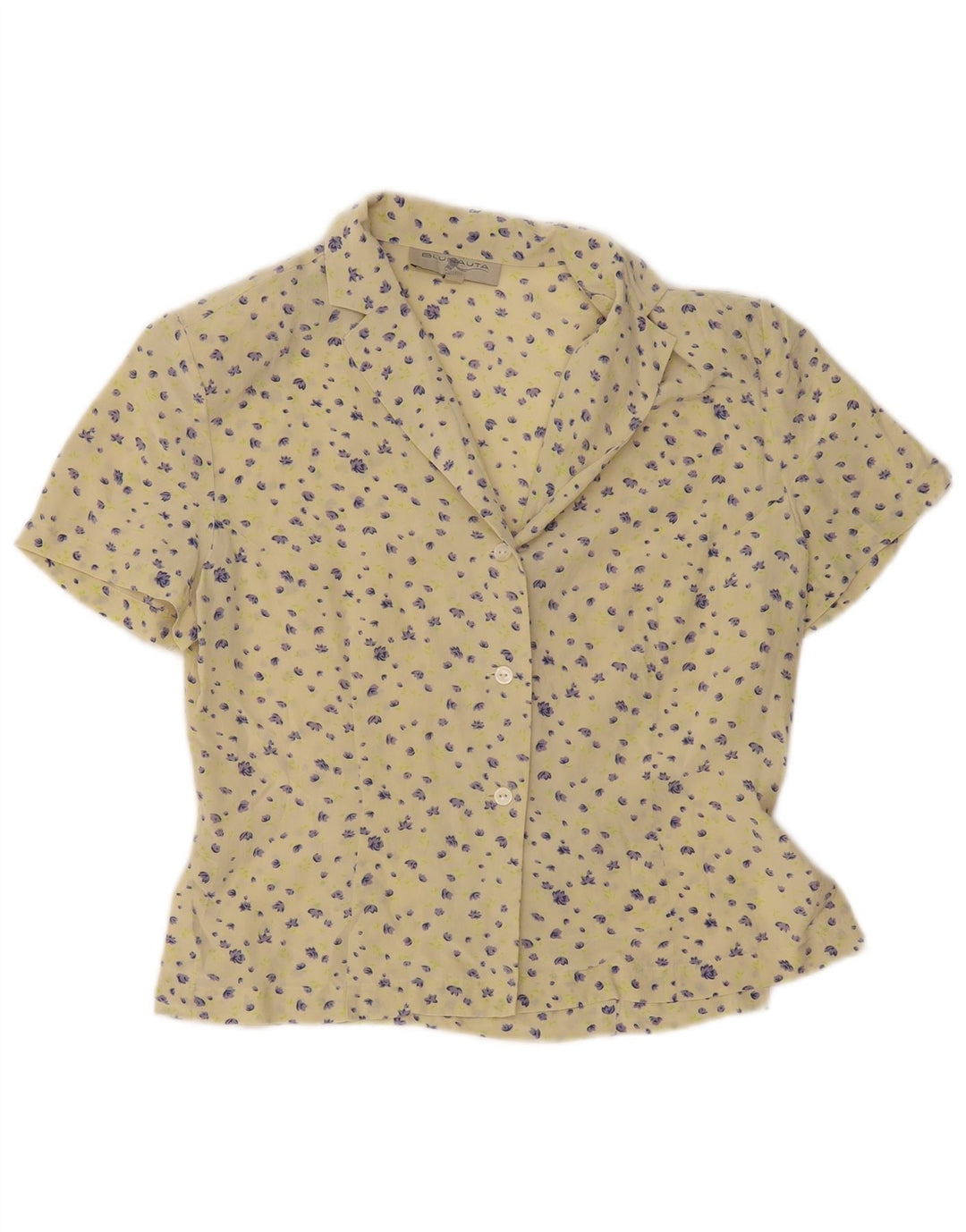 Blunauta Dame Kortærmet Bluse IT 42 Medium Yellow Floral Silke
