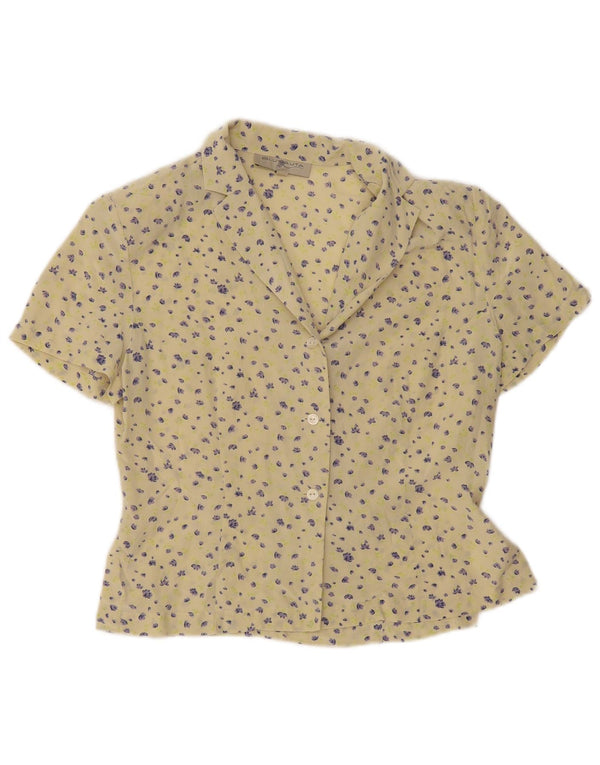 Blunauta Dame Kortærmet Bluse IT 42 Medium Yellow Floral Silke