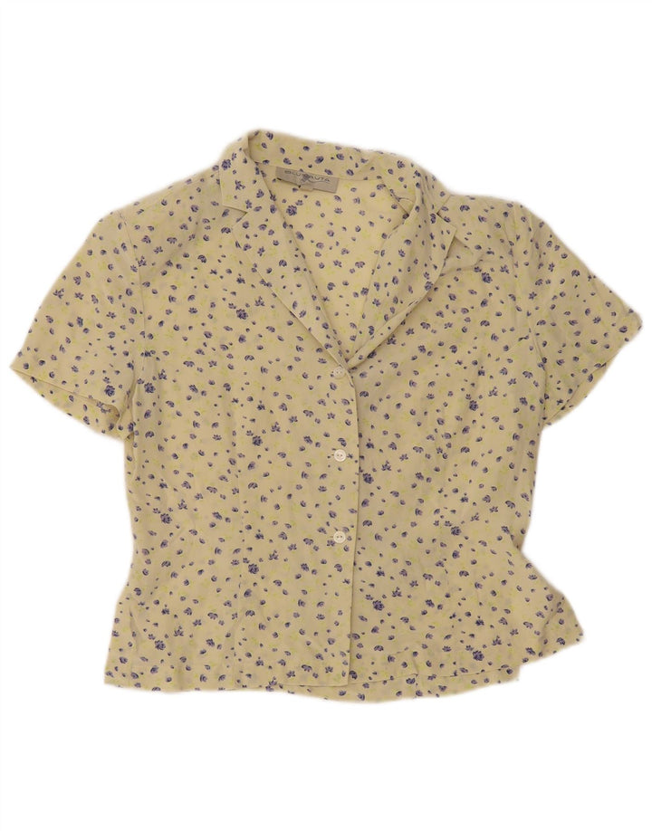 Blunauta Dame Kortærmet Bluse IT 42 Medium Yellow Floral Silke