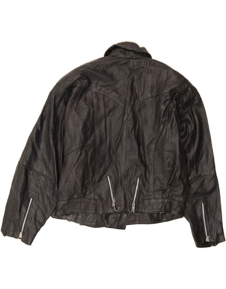 VINTAGE Womens Leather Biker Jacket UK 14 Medium Black Leather Vintage Vintage and Second-Hand Vintage from Messina Hembry 