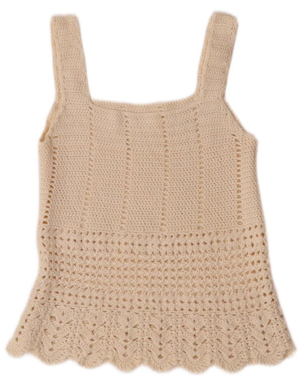 VINTAGE Dame Crop Cami Top UK 4 XS Off White