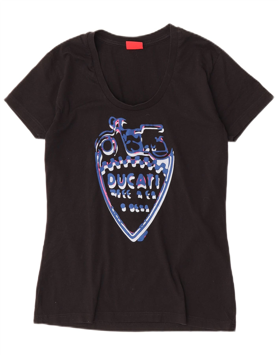 Ducati Dame Grafisk T-Shirt Top UK 12 Medium Sort Bomuld