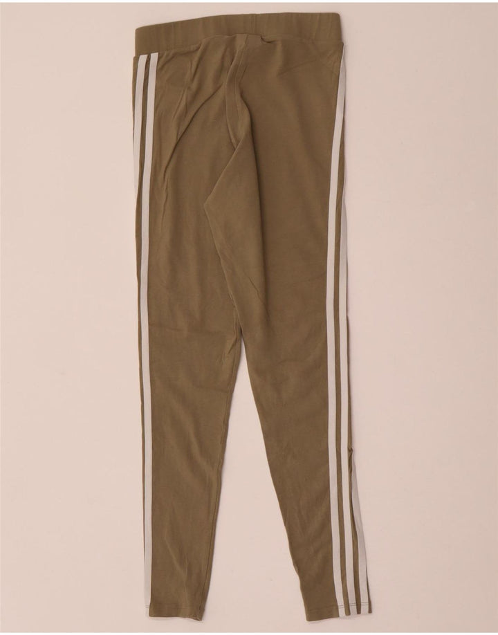 ADIDAS Dame Leggings UK 8 Small Khaki Bomuld