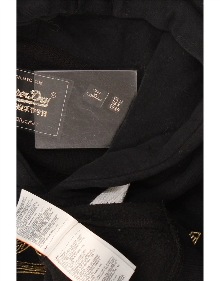 Superdry grafisk hættetrøje til kvinder UK 12 Medium Sort bomuld