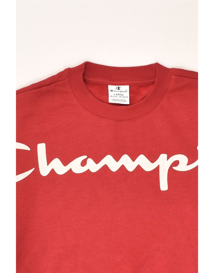 CHAMPION Boys Graphic Sweatshirt Jumper 11-12 Years Large  Red Cotton | Vintage Champion | Thrift | Second-Hand Champion | Used Clothing | Messina Hembry 