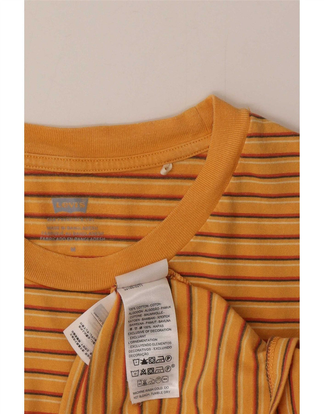 Levi's Dame T-Shirt Top UK 12 Medium Orange Stribet Bomuld