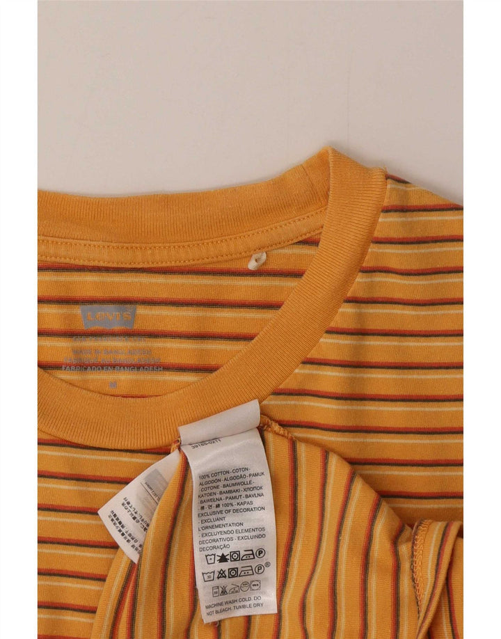 Levi's Dame T-Shirt Top UK 12 Medium Orange Stribet Bomuld