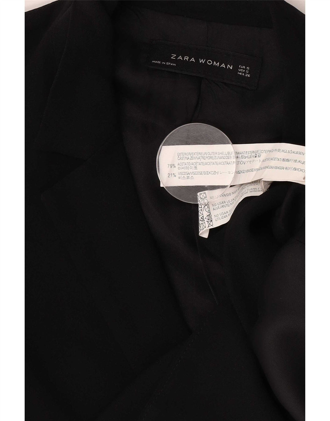 Zara Dame Dobbeltradet Blazer Jacket UK 10 Small Black Acetate