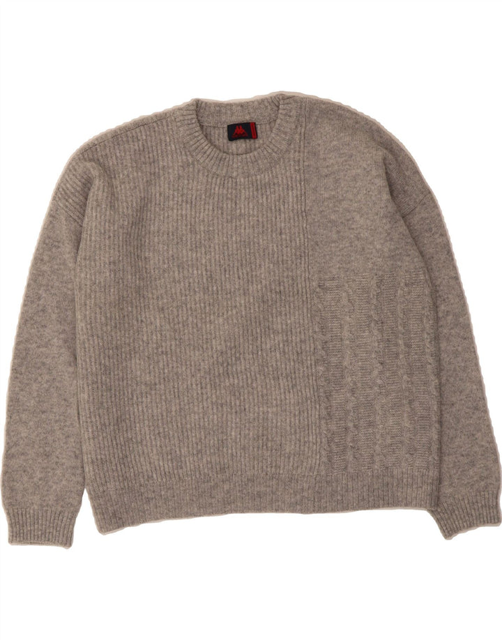 KAPPA Womens Oversized Crew Neck Jumper Sweater UK 14 Medium Grey Wool Vintage Kappa and Second-Hand Kappa from Messina Hembry 