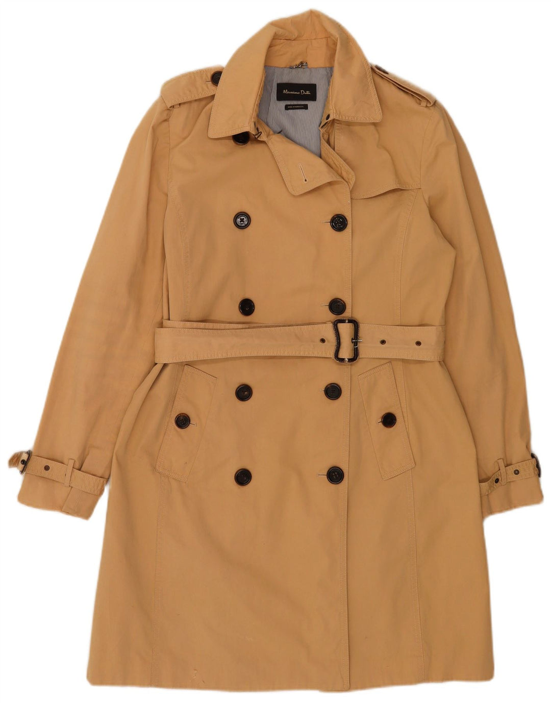 Massimo Dutti Dame Trench Coat UK 14 Stor Beige Bomuld