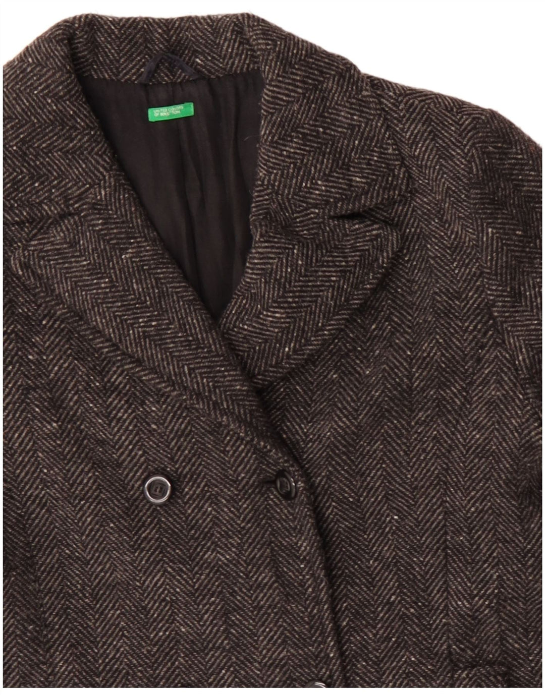 Benetton Womens Pea Coat UK 14 Medium Grey Herringbone