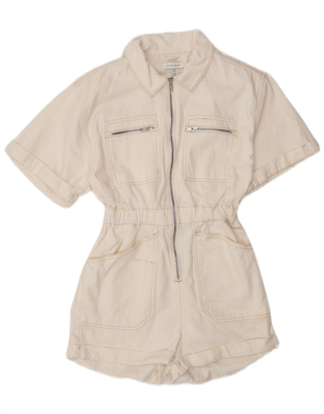 Topshop Dame Denim Playsuit UK 8 Small White Bomuld