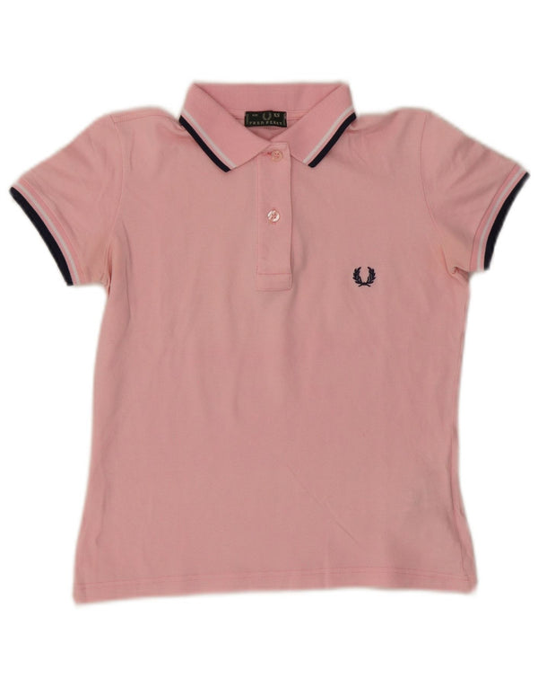 Fred Perry Womens Crop Polo Shirt UK 6 XS Pink Bomuld