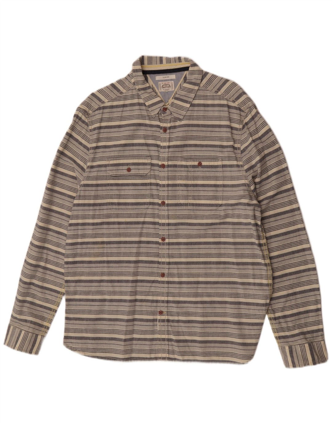 White Stuff Herre Slim Fit skjorte 2XL beige stribet bomuld