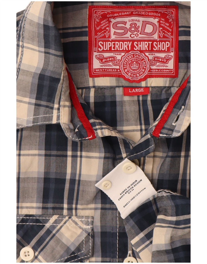 Superdry herreskjorte stor marineblå ternet bomuld