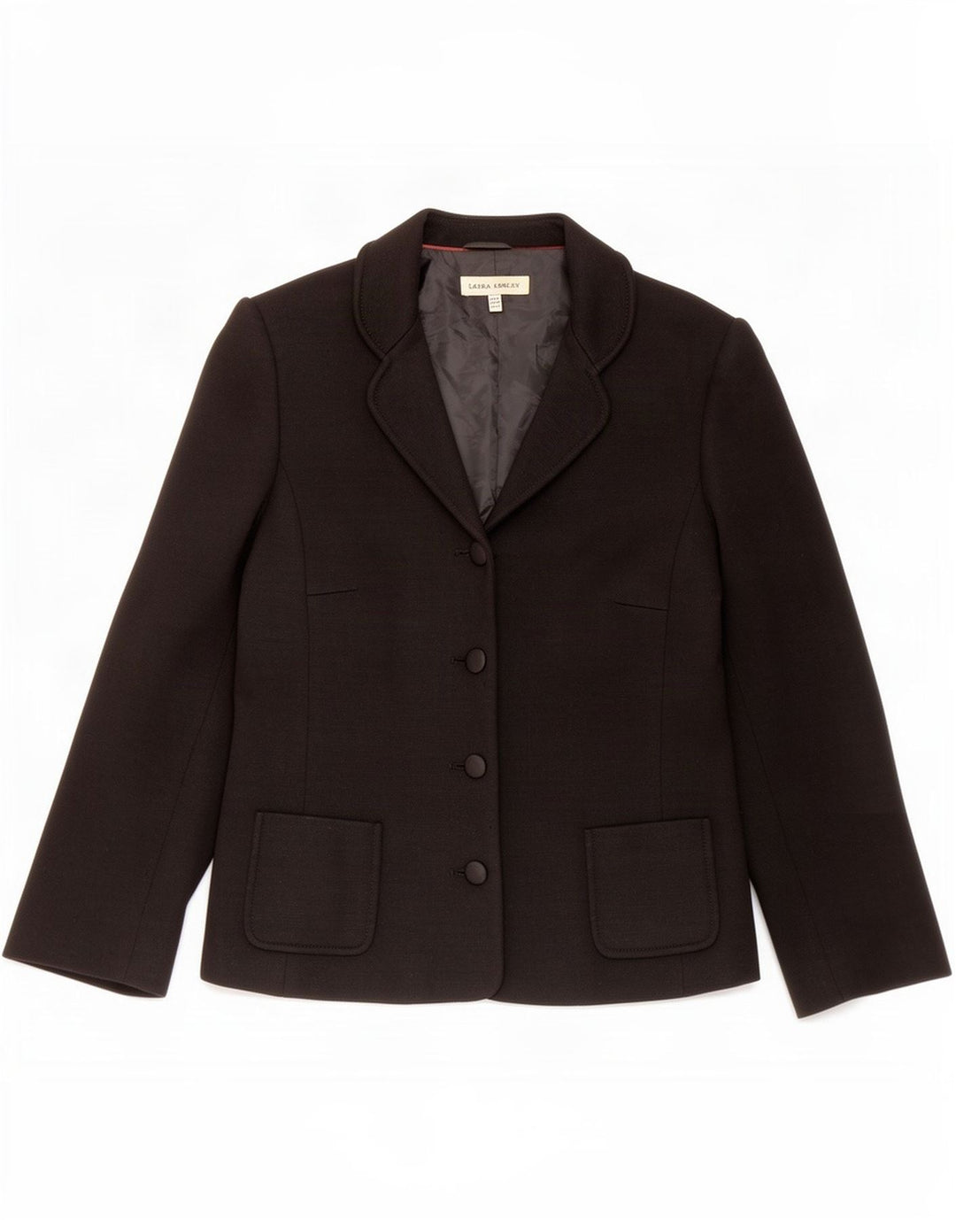 Laura Ashley Dame 4 Button Blazer Jacket UK 14 Stor Sort Akryl