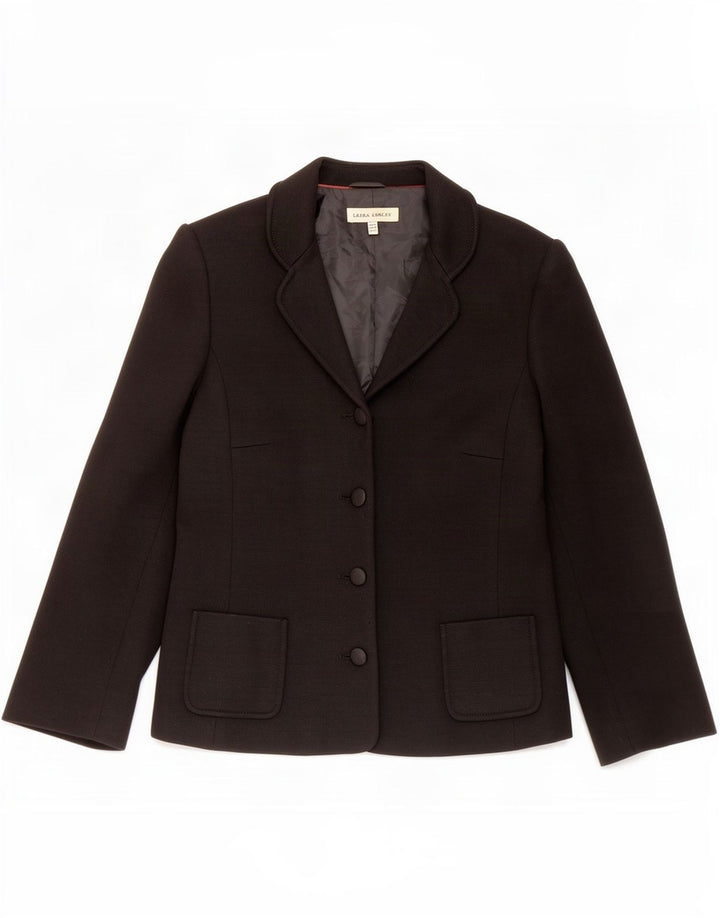 Laura Ashley Dame 4 Button Blazer Jacket UK 14 Stor Sort Akryl