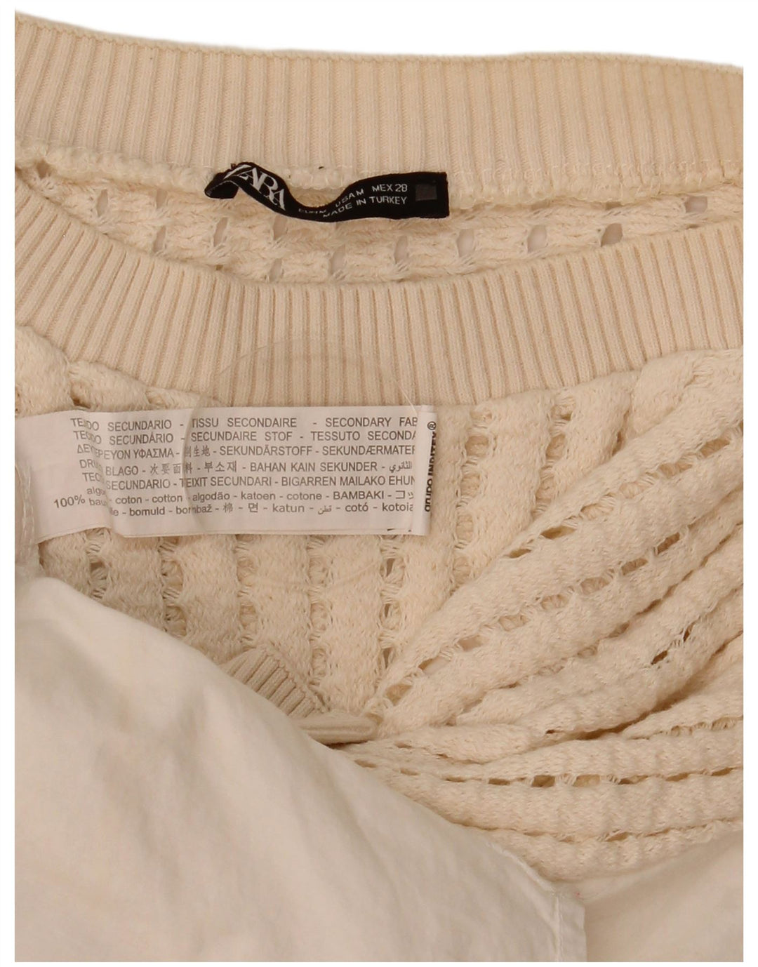 Zara hæklet bluse top UK 14 Medium hvid bomuld