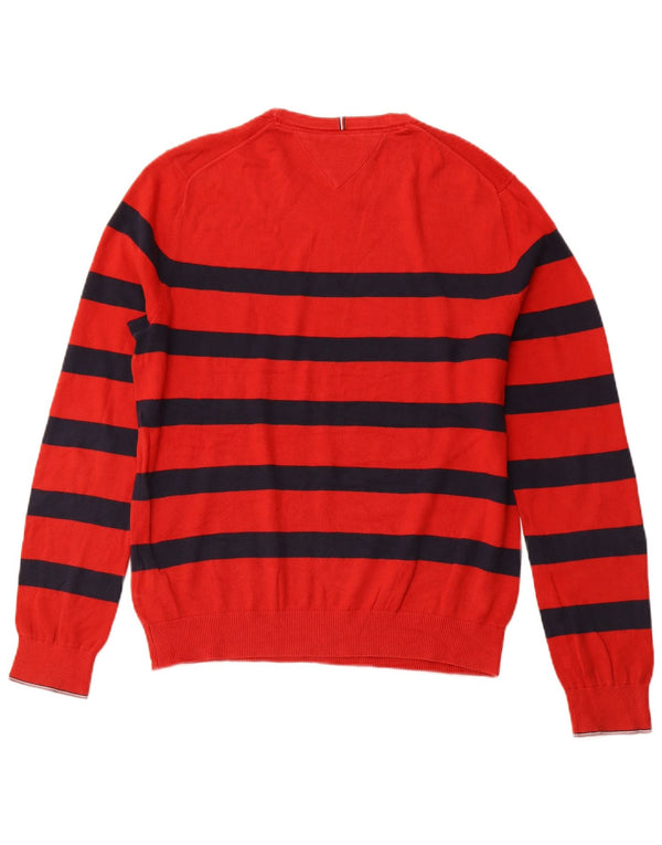 TOMMY HILFIGER Herre sweater med rund hals, mellemrød stribet bomuld