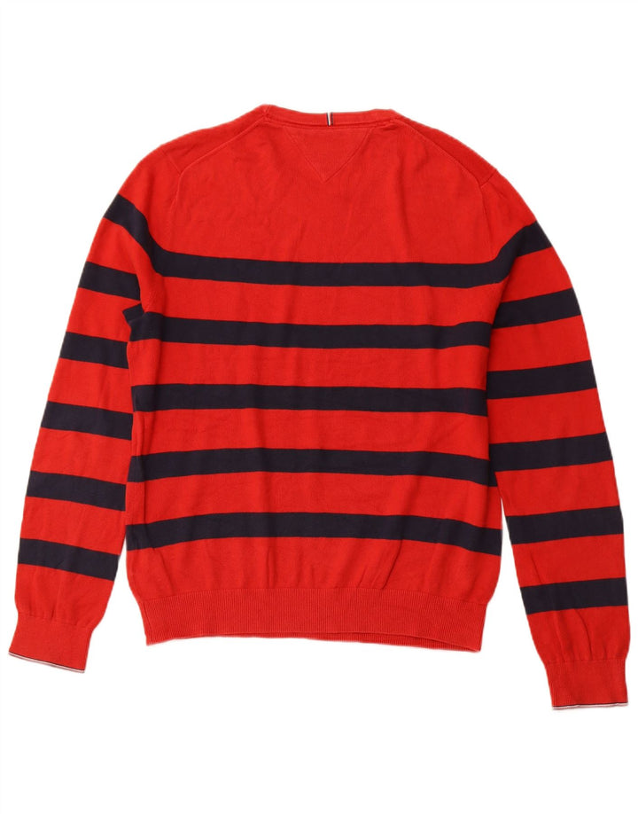 TOMMY HILFIGER Herre sweater med rund hals, mellemrød stribet bomuld