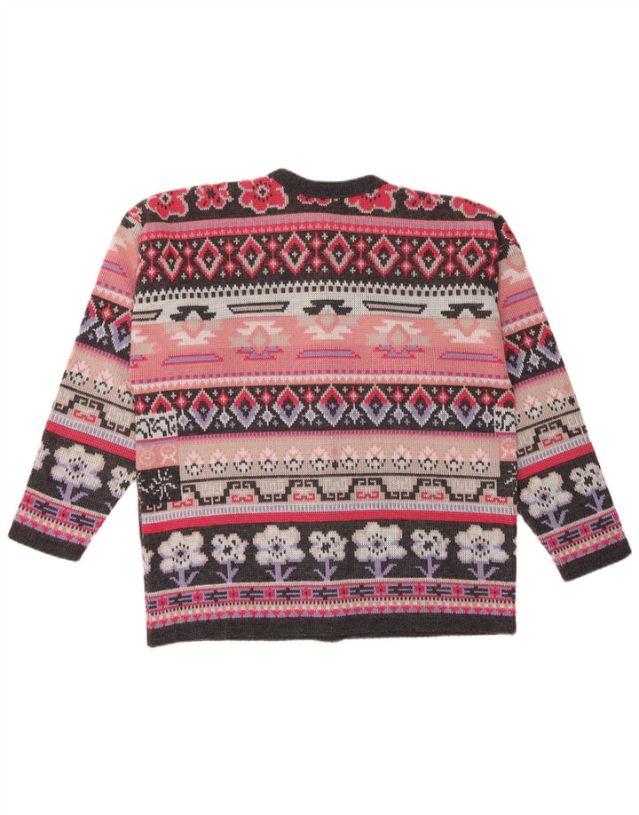 CANDA oversize cardigantrøje til kvinder UK 14 Medium Pink Fair Isle