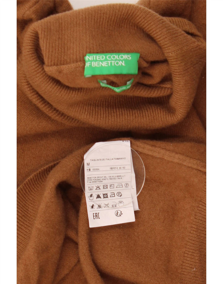 Benetton Dame Crop Roll Neck Jumper Sweater UK 12 Medium Brown