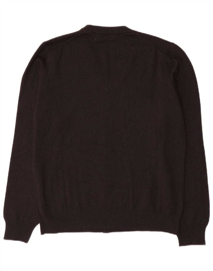 SISLEY Dame V-hals sweater UK 14 Medium Sort Uld