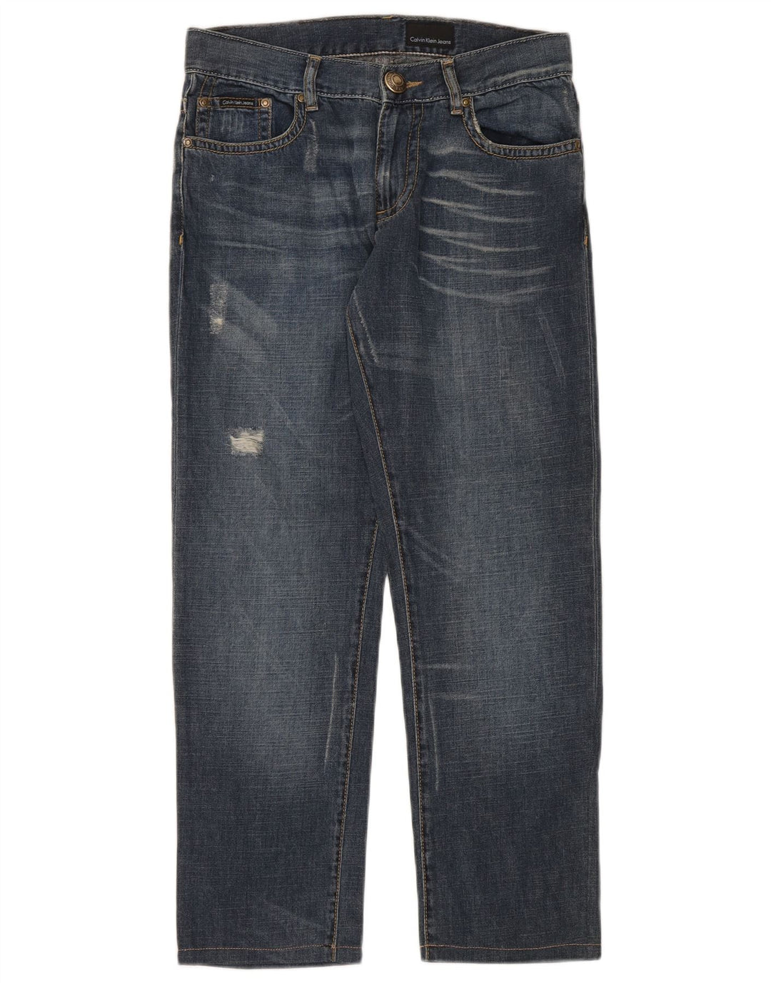 Calvin Klein Herre Distressed Straight Jeans W31 L28 Blå Bomuld