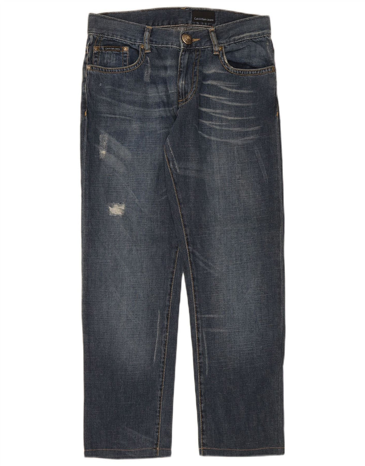 Calvin Klein Herre Distressed Straight Jeans W31 L28 Blå Bomuld