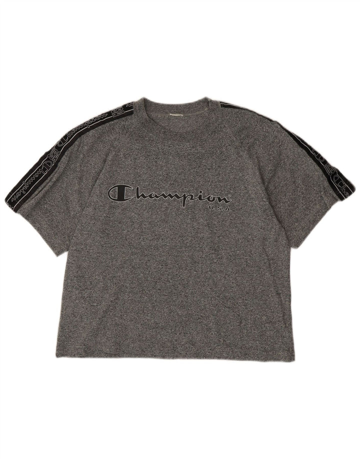 CHAMPION Womens Crop Graphic T-Shirt Top UK 16 Large Grey