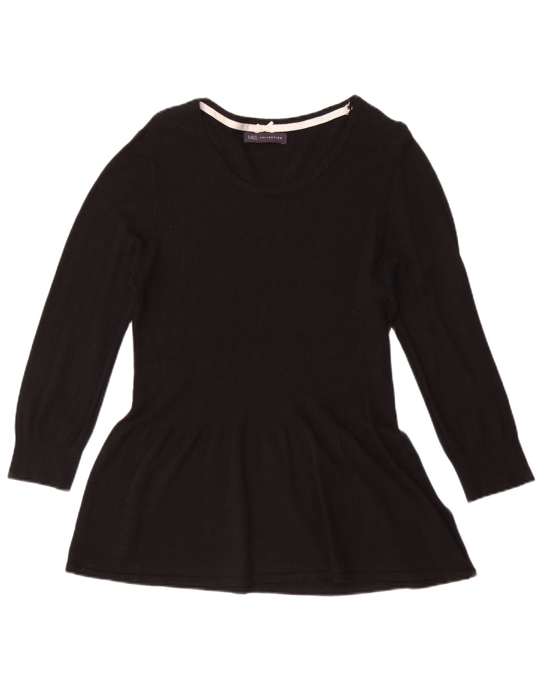 Marks & Spencer Dame 3/4-ærmet tunikatop UK 14 Medium Sort Viscose