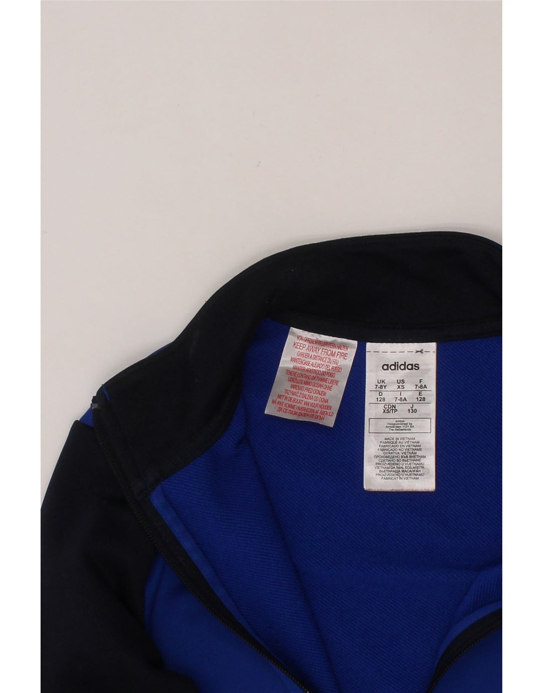 ADIDAS drenge grafisk træningsdragt topjakke 7-8 år blå farveblok