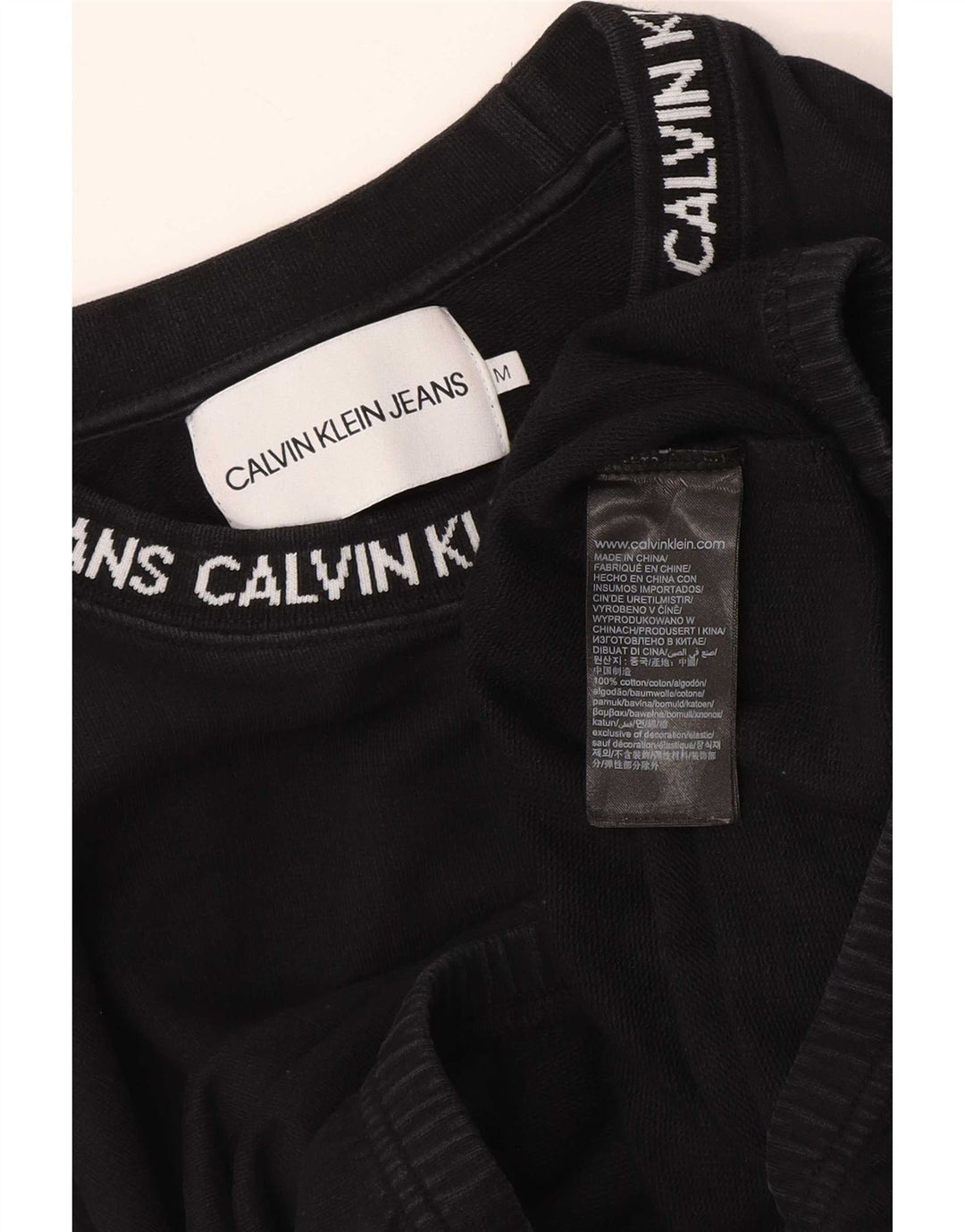 Calvin Klein Jeans Dame Graphic Crop Sweatshirt Jumper UK 14 Medium Black