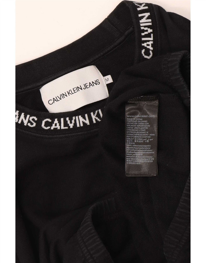 Calvin Klein Jeans Dame Graphic Crop Sweatshirt Jumper UK 14 Medium Black