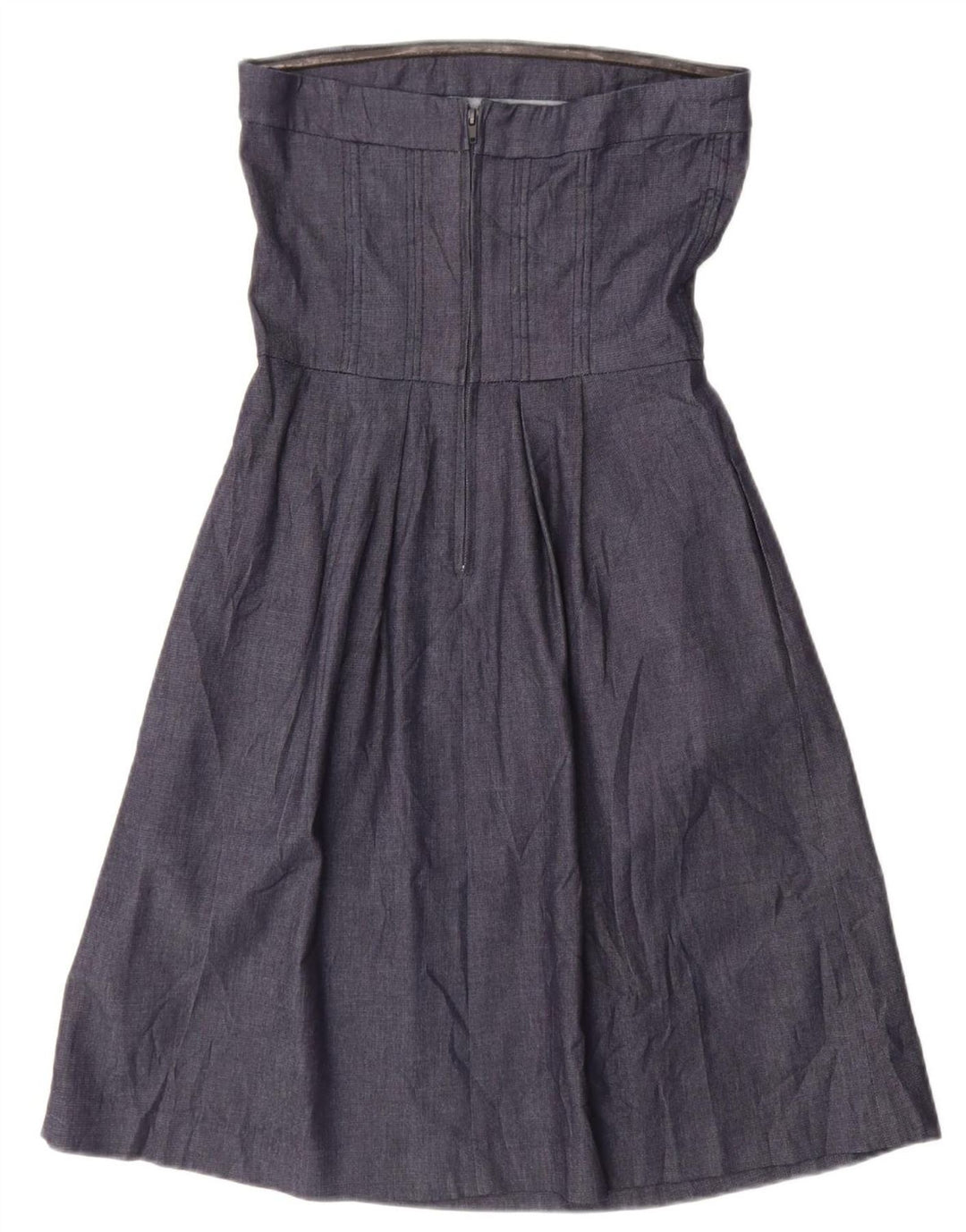 Zara Dame Stropløs Kjole UK 12 Medium Navy Blue Bomuld