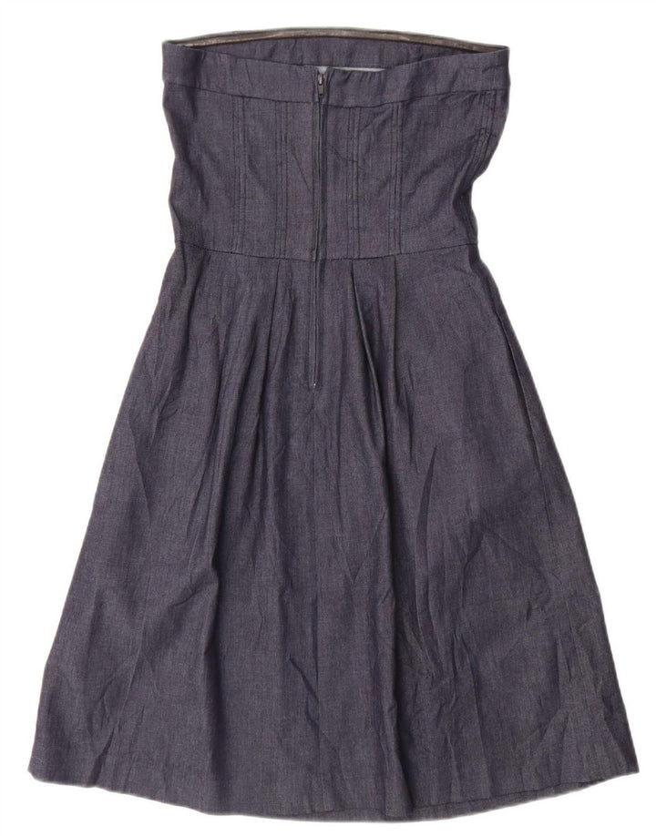 Zara Dame Stropløs Kjole UK 12 Medium Navy Blue Bomuld