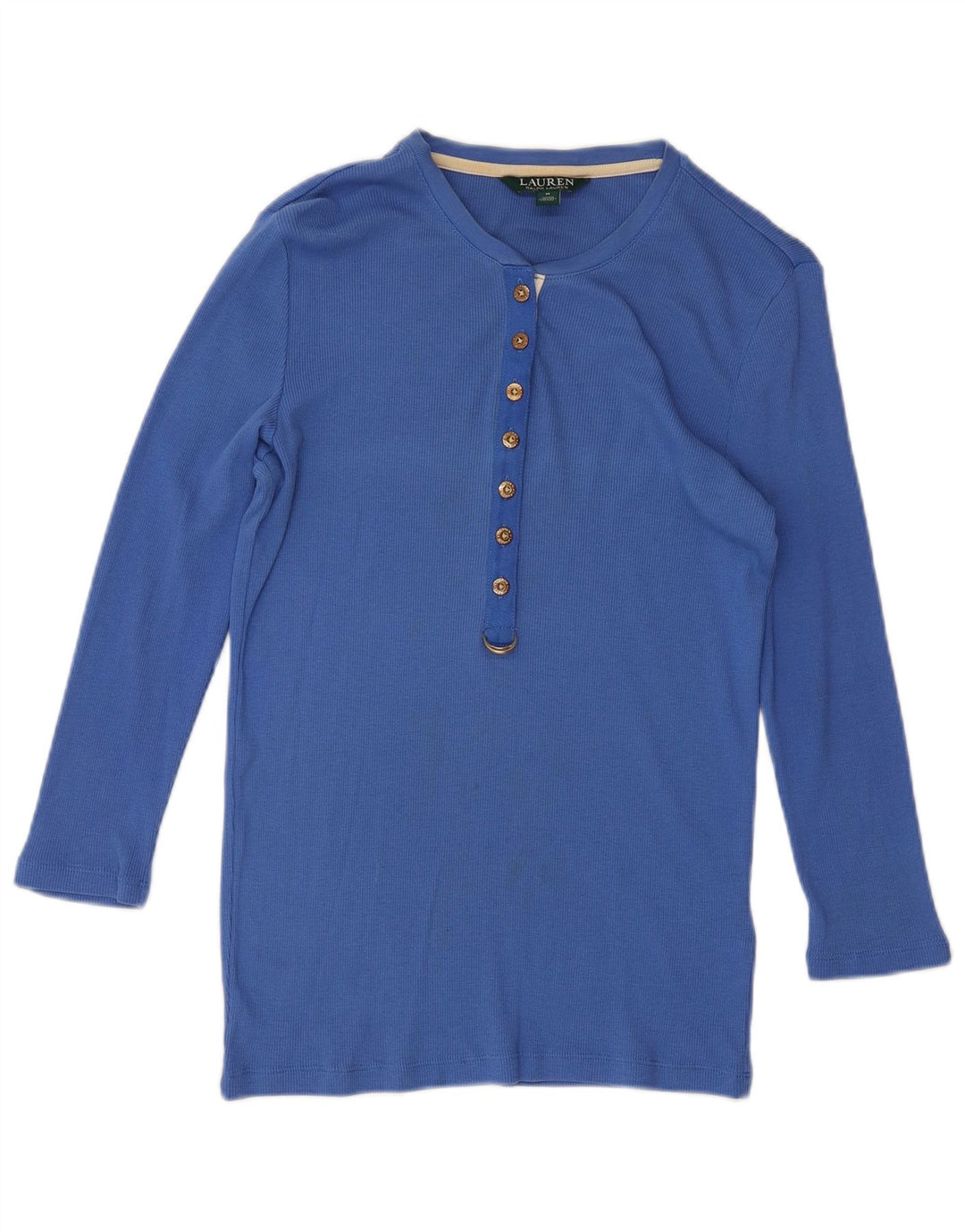 RALPH LAUREN Dame Top 3/4 ærmer UK 12 Medium Blue Bomuld