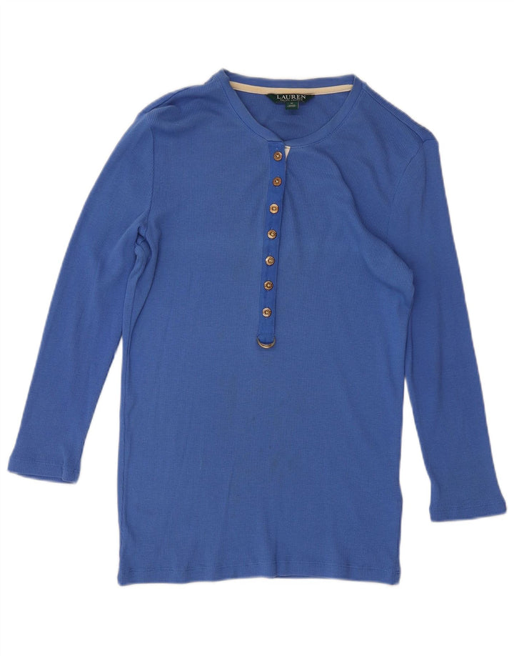 RALPH LAUREN Dame Top 3/4 ærmer UK 12 Medium Blue Bomuld