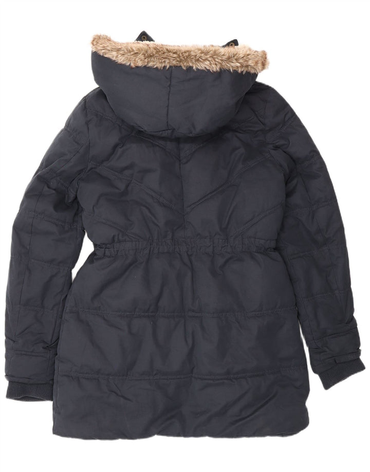 Fat Face Dame Hætte Sherpa Polstret Frakke UK 12 Medium Navy Blue Polyester