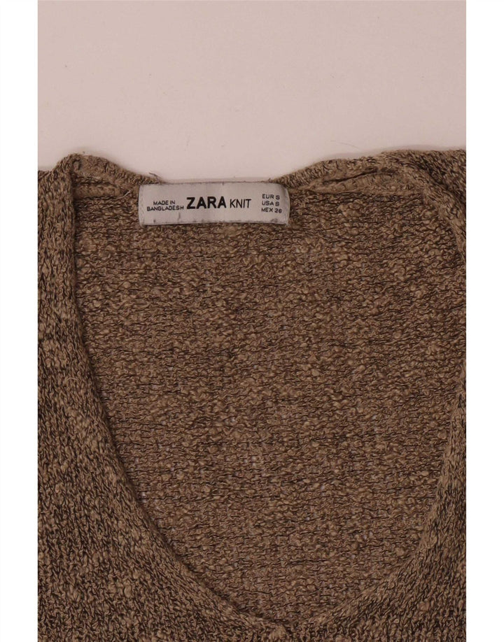 Zara Dame V-hals sweater UK 10 Lille Brun