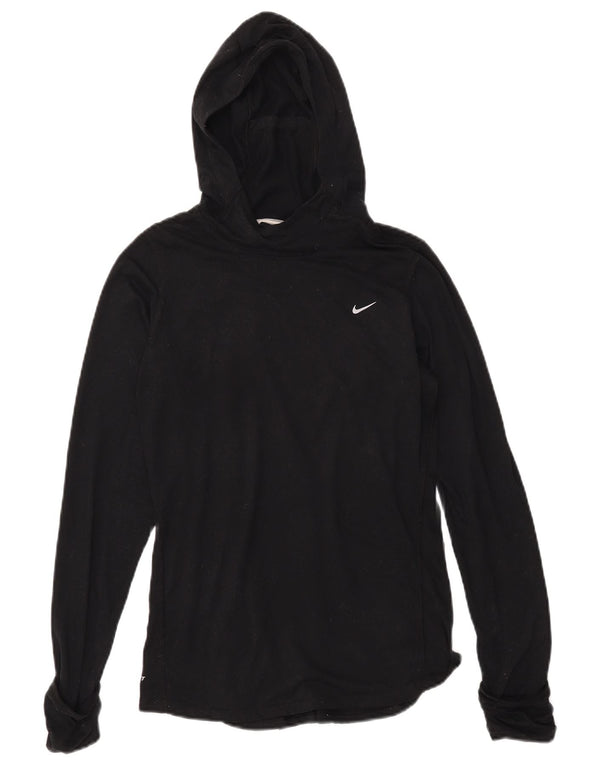 NIKE Dame Dri Fit Hættetop Langærmet UK 14 Medium Sort Polyester
