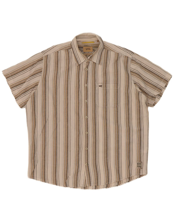 Camel Active Herre moderne pasform kortærmet skjorte XL beige stribet bomuld