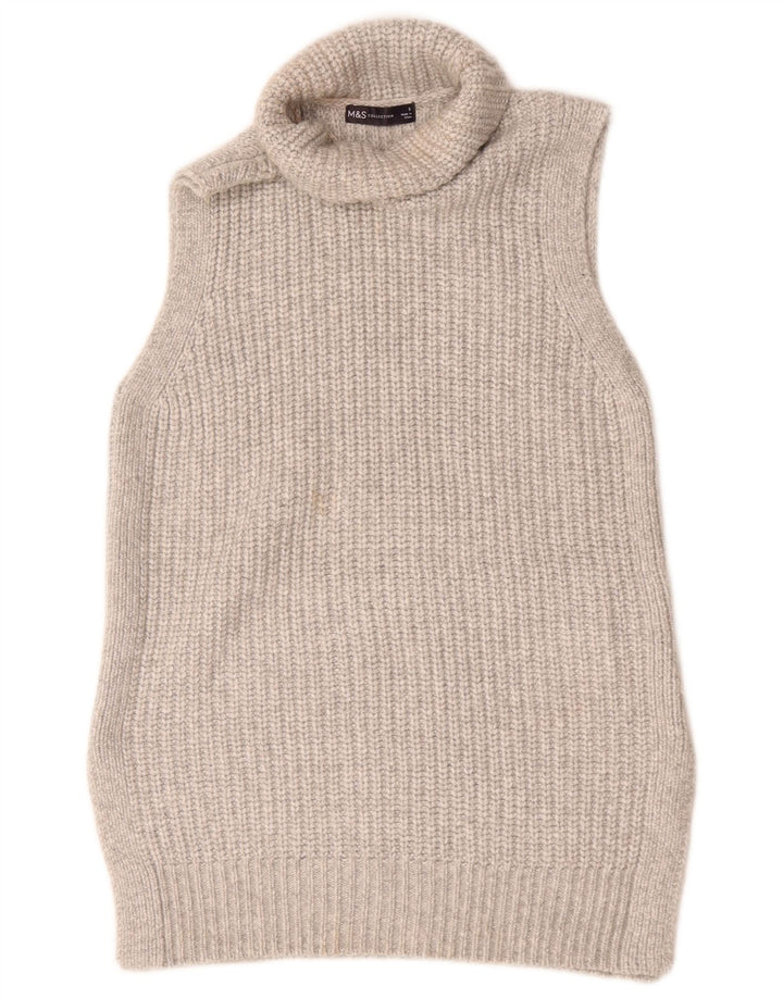 Marks & Spencer Dame Roll Neck Vest Tank Top UK 10 Small Grey Polyester