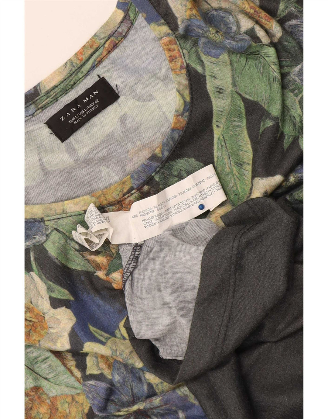 Zara Herre Grafisk T-Shirt Top Stor Grå Blomster Polyester