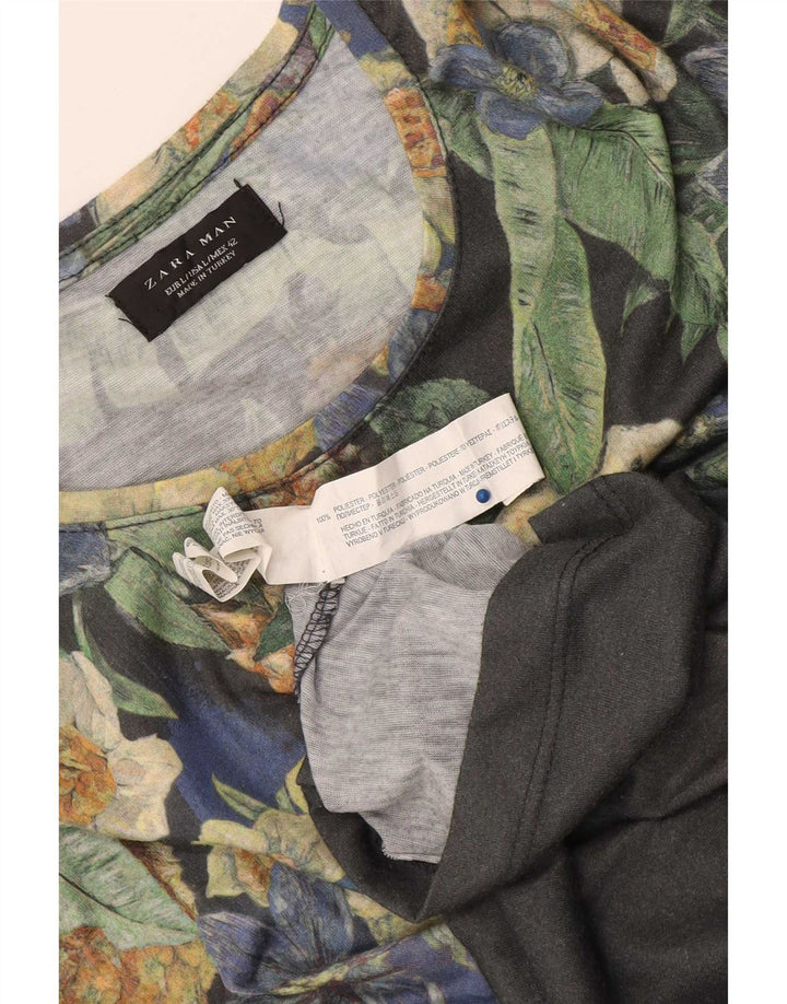 Zara Herre Grafisk T-Shirt Top Stor Grå Blomster Polyester