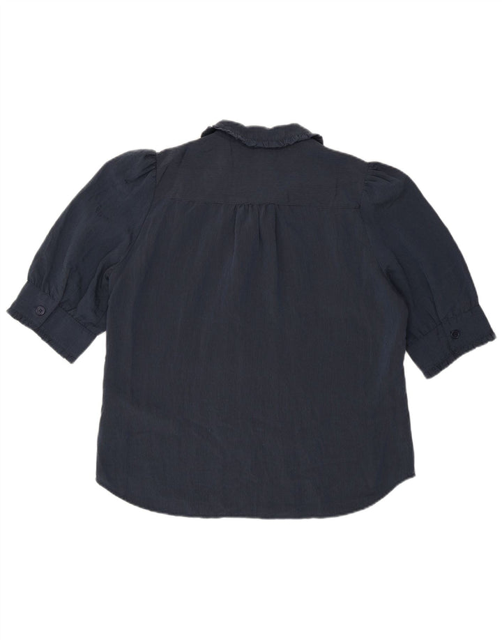 French Connection Dame Flæse Front Shirt Bluse UK 12 Medium Navy Blue