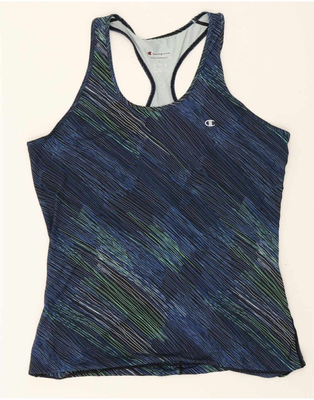 CHAMPION Womens Vest Top UK 16 Large Navy Blue Pinstripe Vintage Champion and Second-Hand Champion from Messina Hembry 