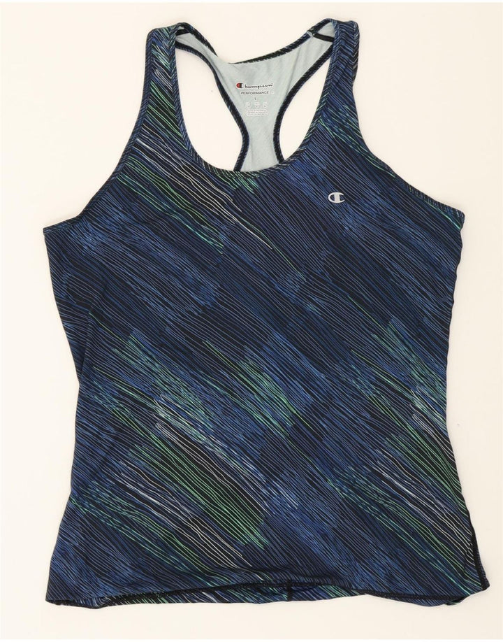 CHAMPION Womens Vest Top UK 16 Large Navy Blue Pinstripe Vintage Champion and Second-Hand Champion from Messina Hembry 