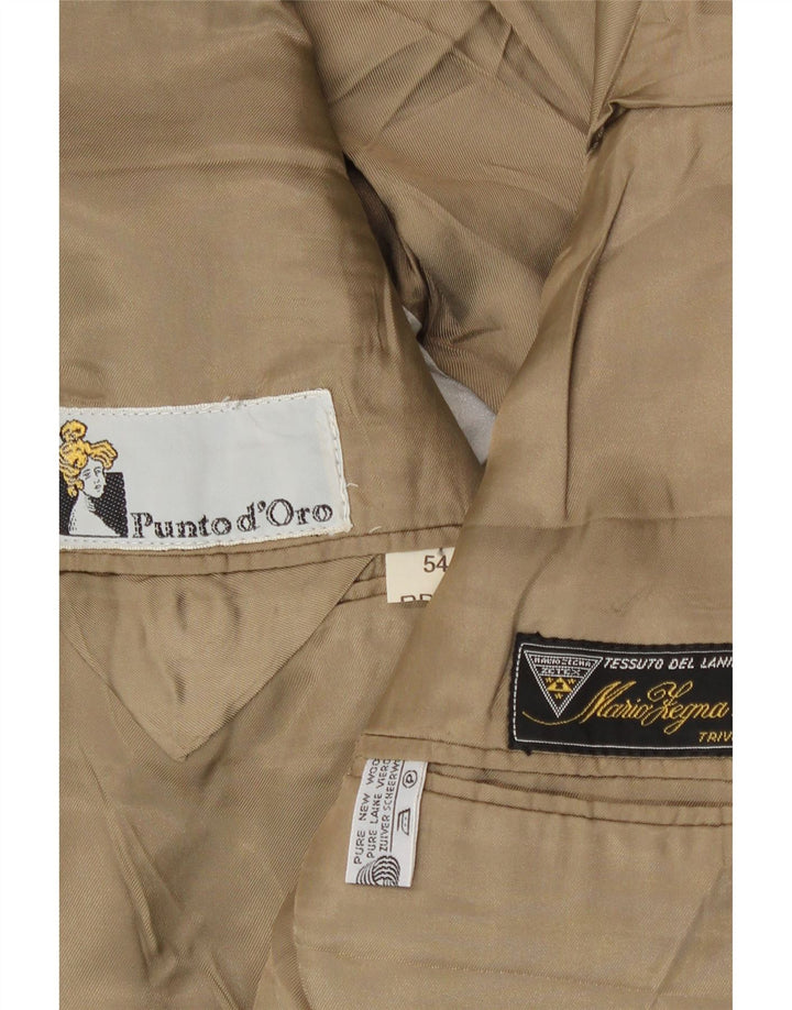 Mario Zegna Herre 2 Button Blazer Jacket IT 54 2XL Khaki Stribet Ny Uld